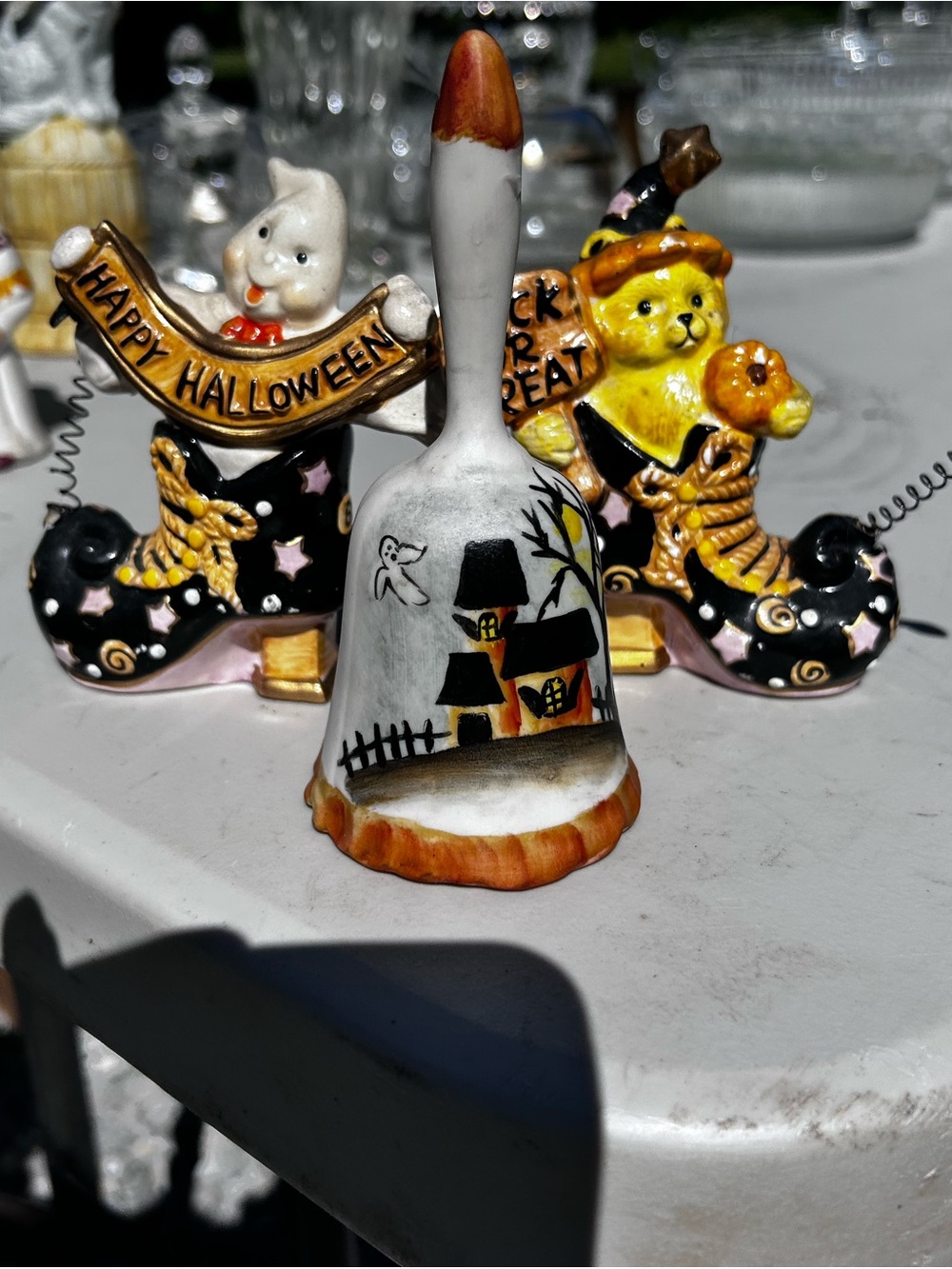 Halloween Ceramic Bell with Haunted House Design and salt/pepper shaker